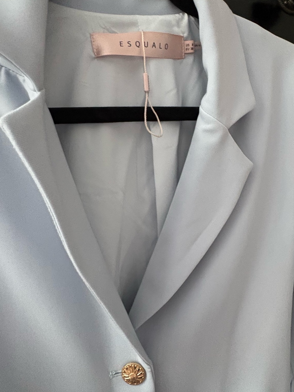 ESQUALO Pale Blue Cropped Blazer with Gold Buttons - Picture 4 of 13